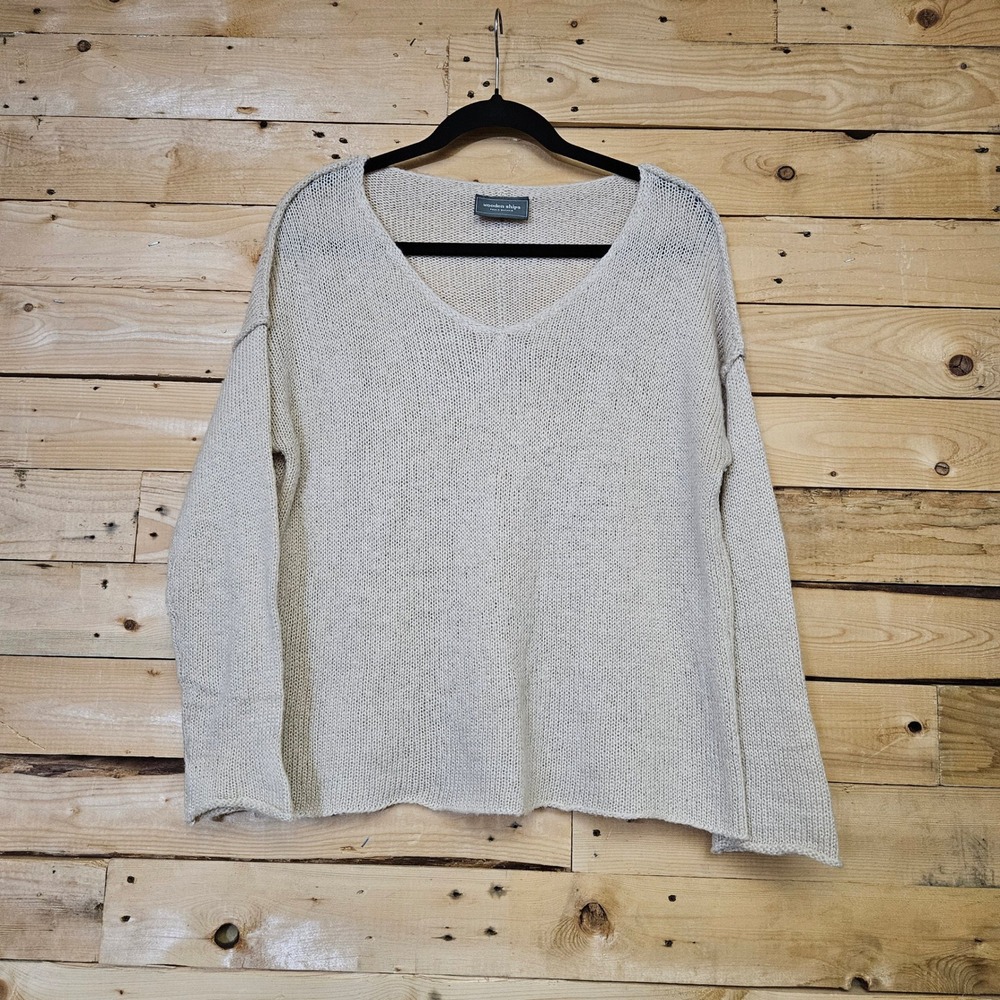 Wooden Ships Paola Buendia V-Neck Mohair Wool Blend Sweater Beige XS/S